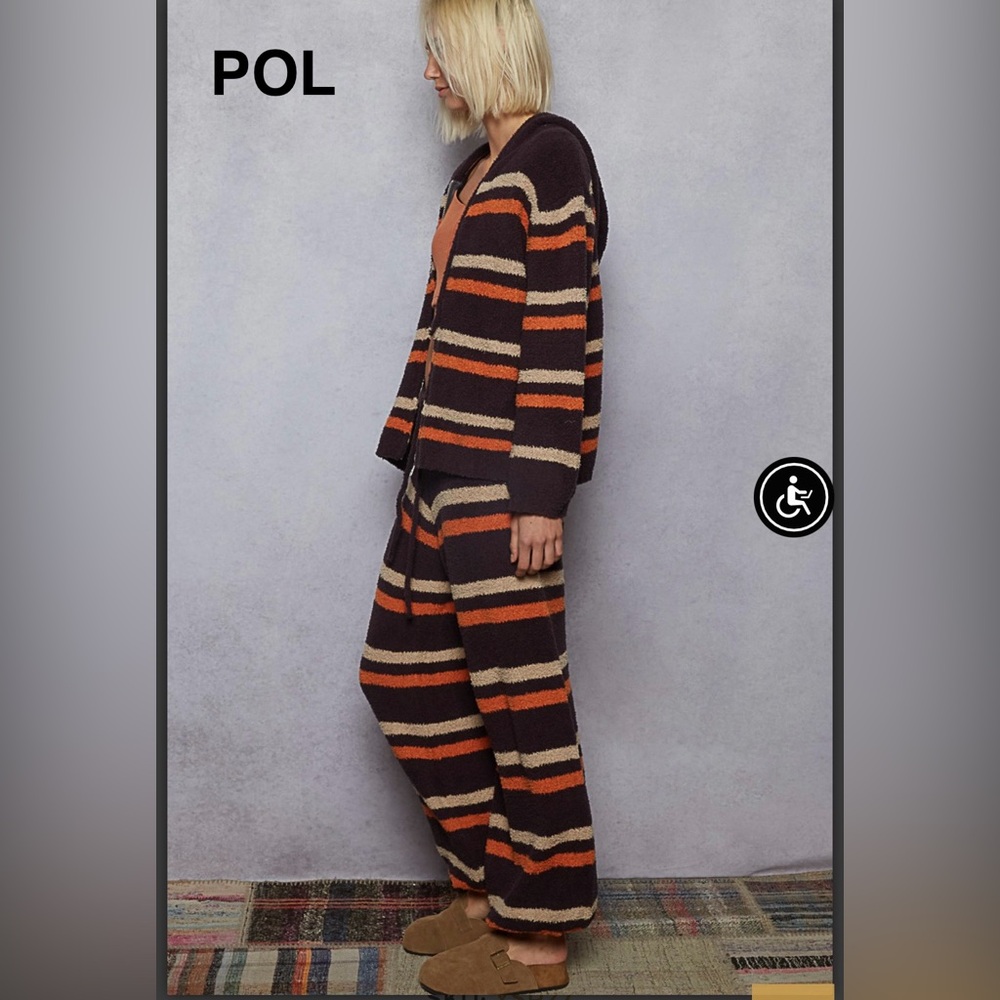 BPB219-3🤎❤️POL playful Striped Pants in softest berber fleece-perfect casual day - Picture 7 of 9